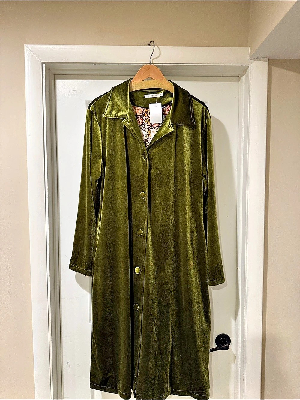 ELLISON Long Sleeve Velvet Duster Green 1XL